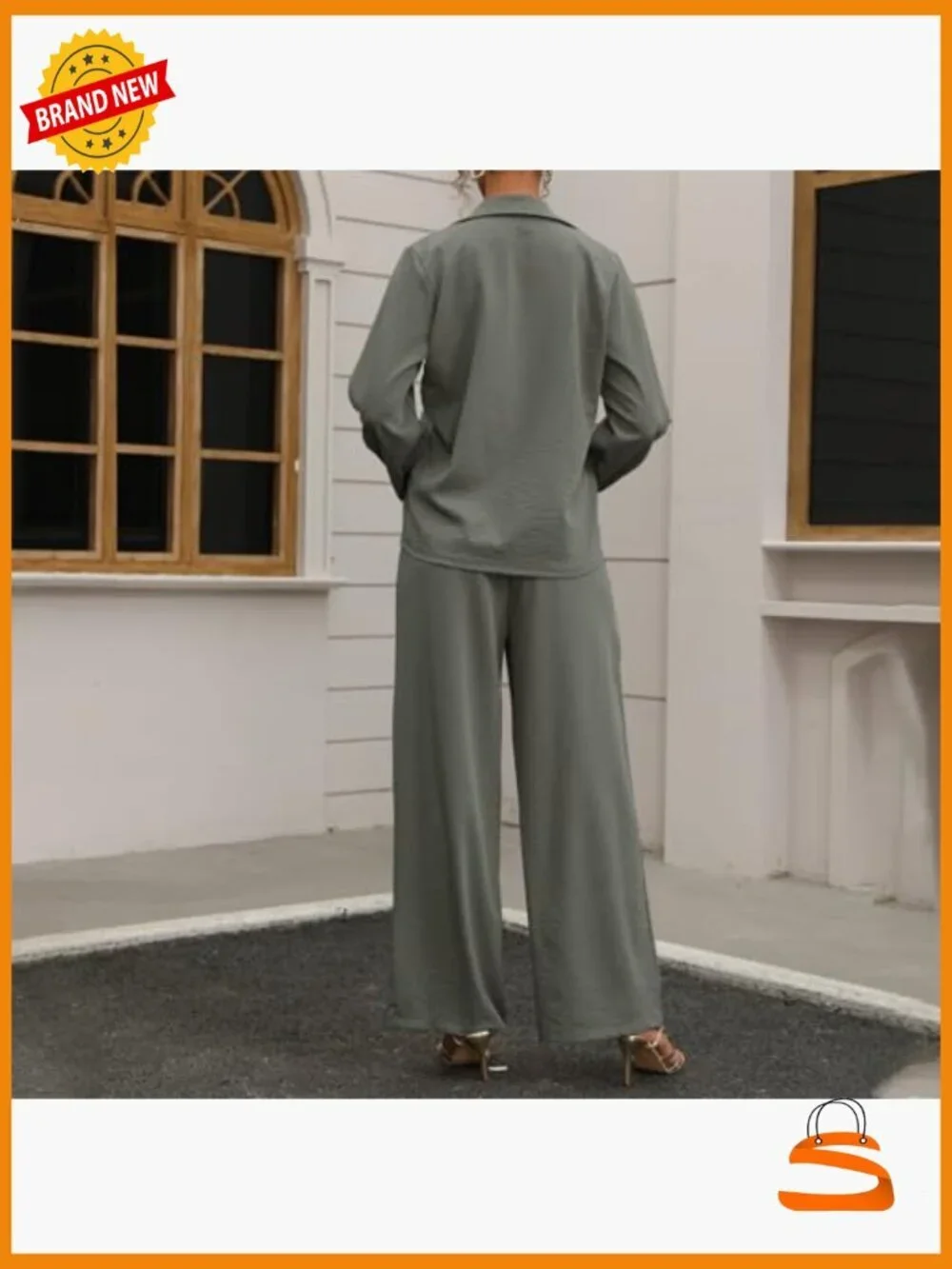 Women's Linen 2 Piece Lounge Set Button Down Shirt Wide Leg Pants Pockets